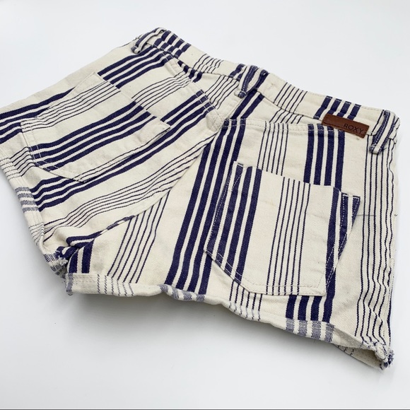 ROXY Stripy Eighty Denim Striped Shorts White/Blue Size 27 - Picture 6 of 10